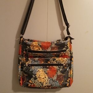 All leather flower designed crossbody purse
